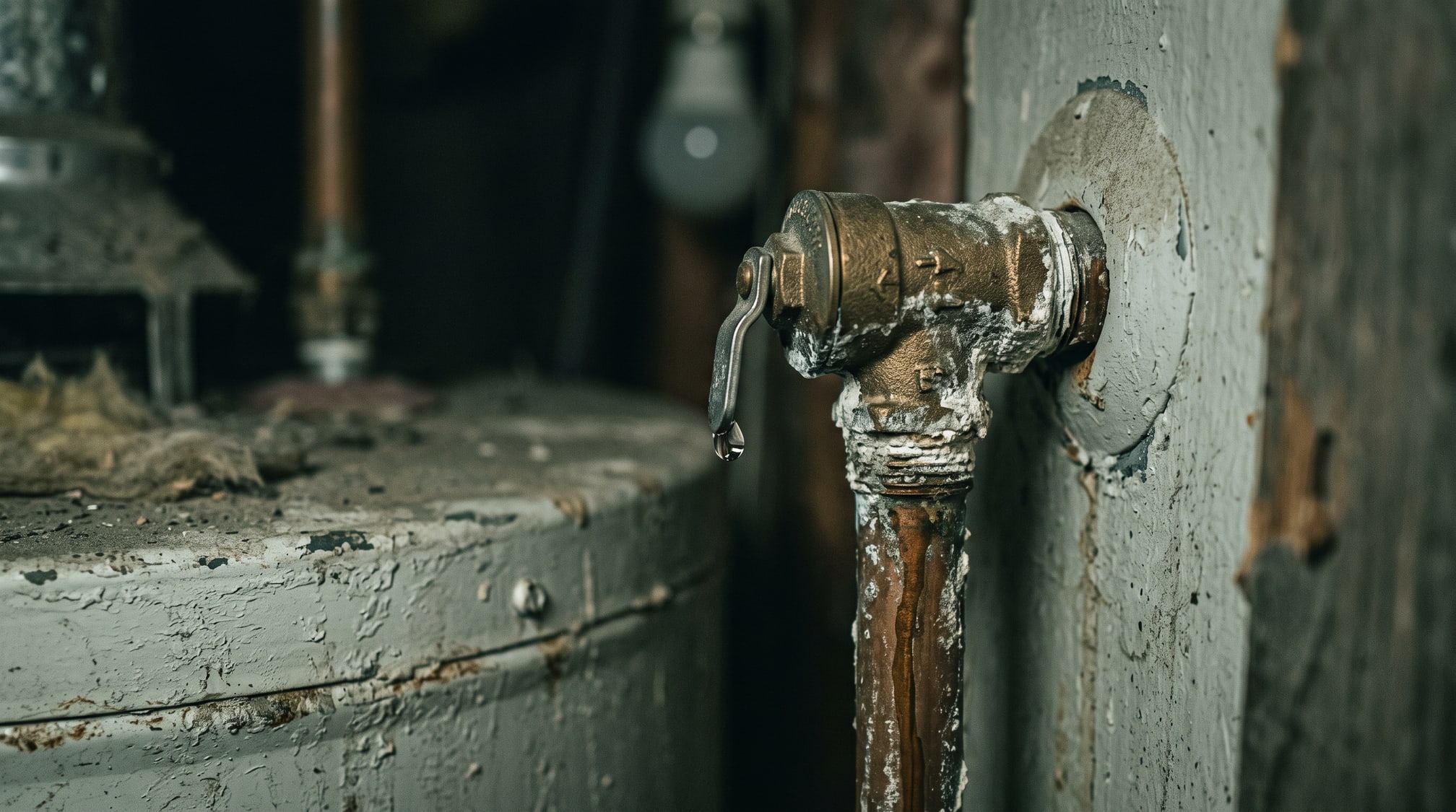 Soupape de sûreté entartrée sur laquelle une goutte se forme